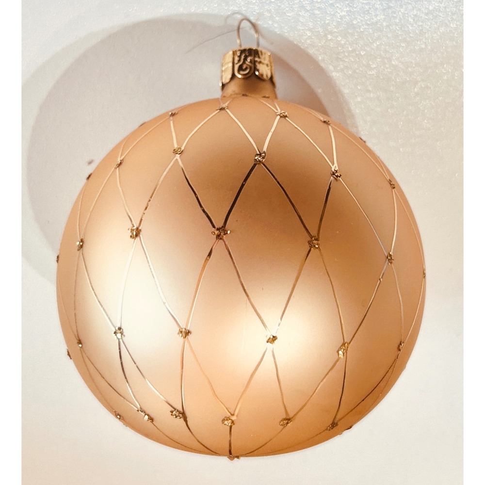 Hand painted Gold Ornaments Art Glass 4in Elegant Holiday Christmas Decor